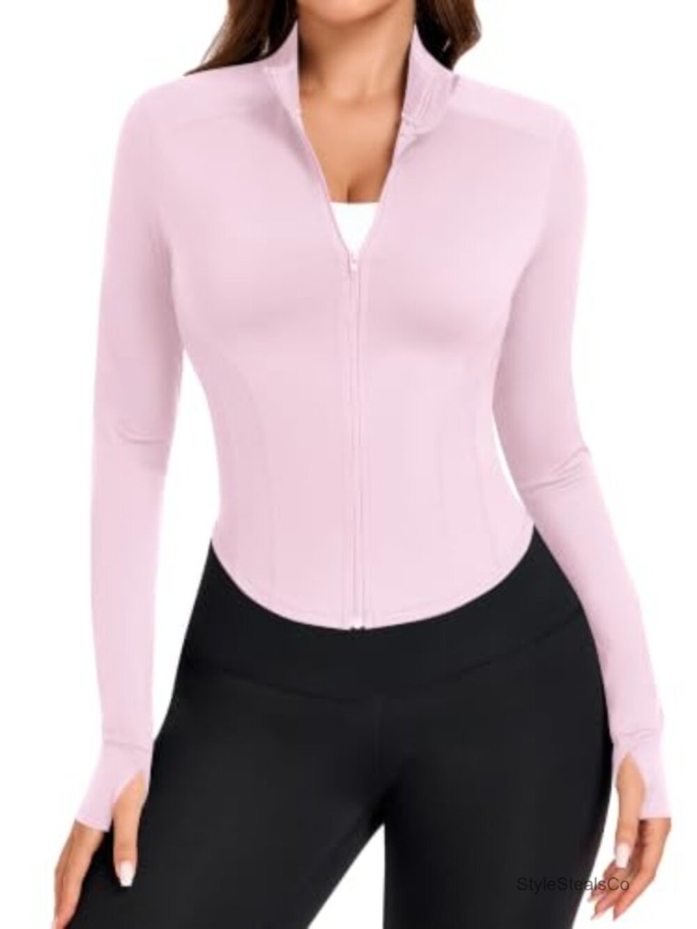 Women's Cropped Workout Jacket Slim Fit Full Zip Gym Track Jacket